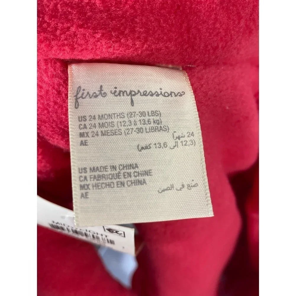 First Impressions Girls Puffer Jacket Pink Hooded Long Sleeve‎ Full Zip 24M